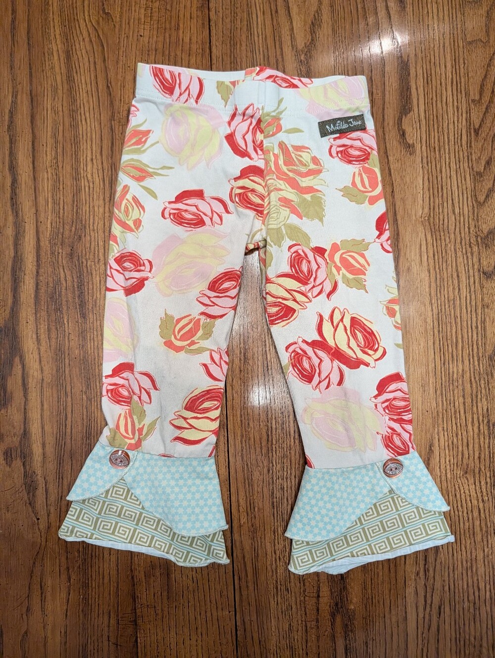Matilda Jane Rose Floral Ruffle Leggings – Girls Layered Cuff Pants – Size 4